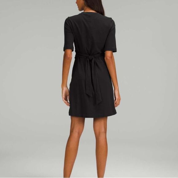 Lululemon‎ Cotton Wrap-Front T-Shirt Dress Black Size 4 Nwt - Picture 2 of 7